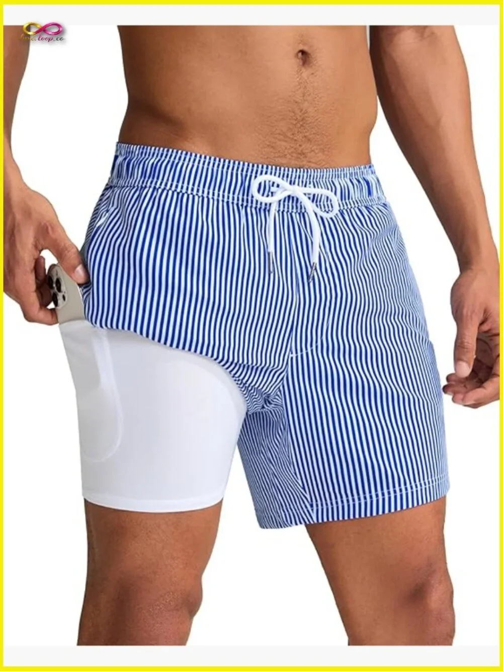 Mens Swim Trunks with Compression Liner 5 Inch Quick Dry Zipper Pockets